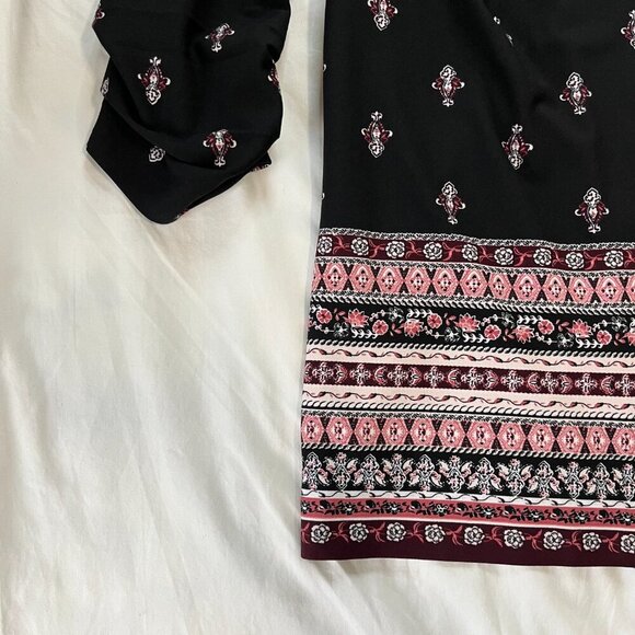 Dress Barn Black w Pink White Geometric Pattern Open 3/4 Sleeve Cardigan | Sz 1X - Picture 2 of 6